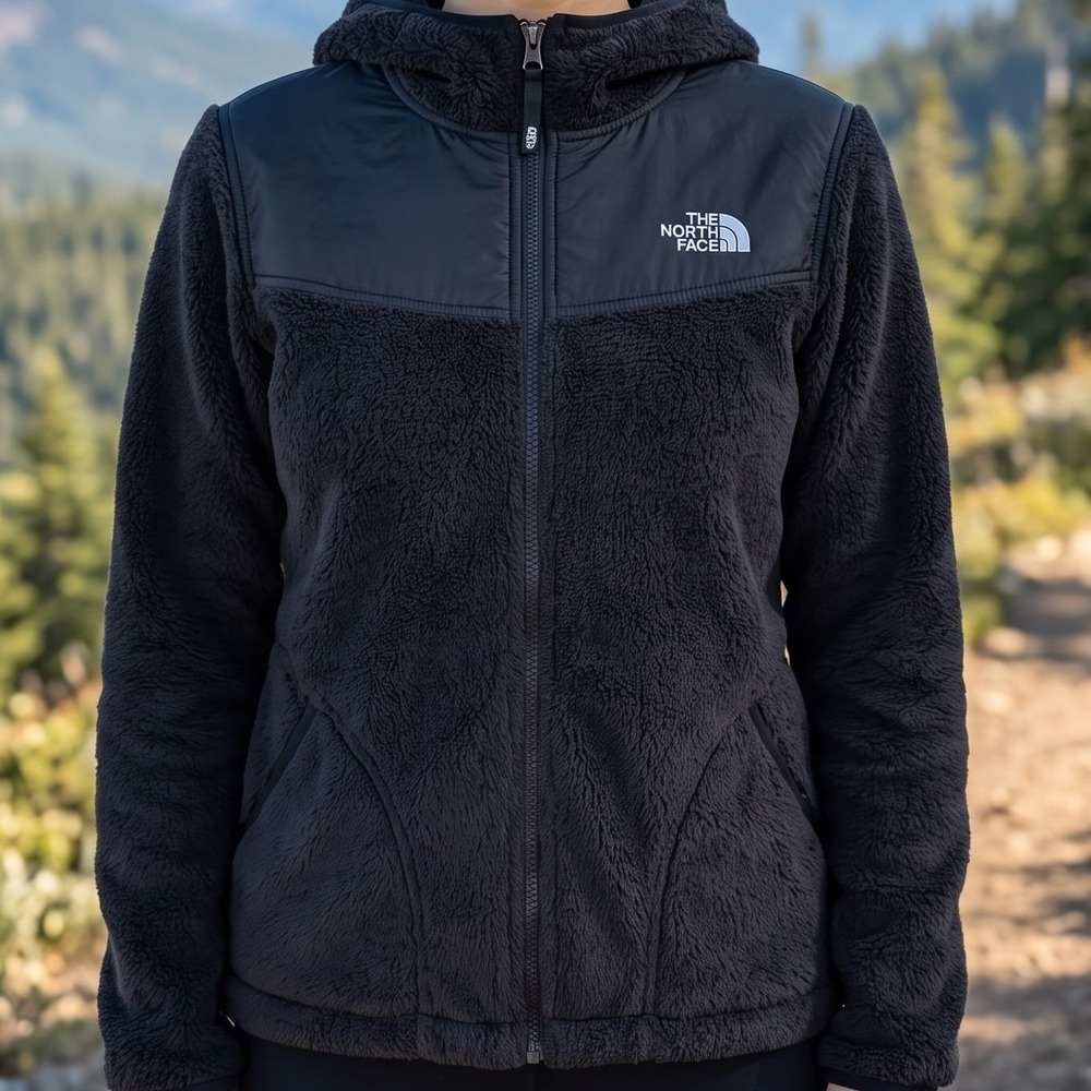 The North Face Fleece Jacket Women Small Black Hooded Full Zip Good